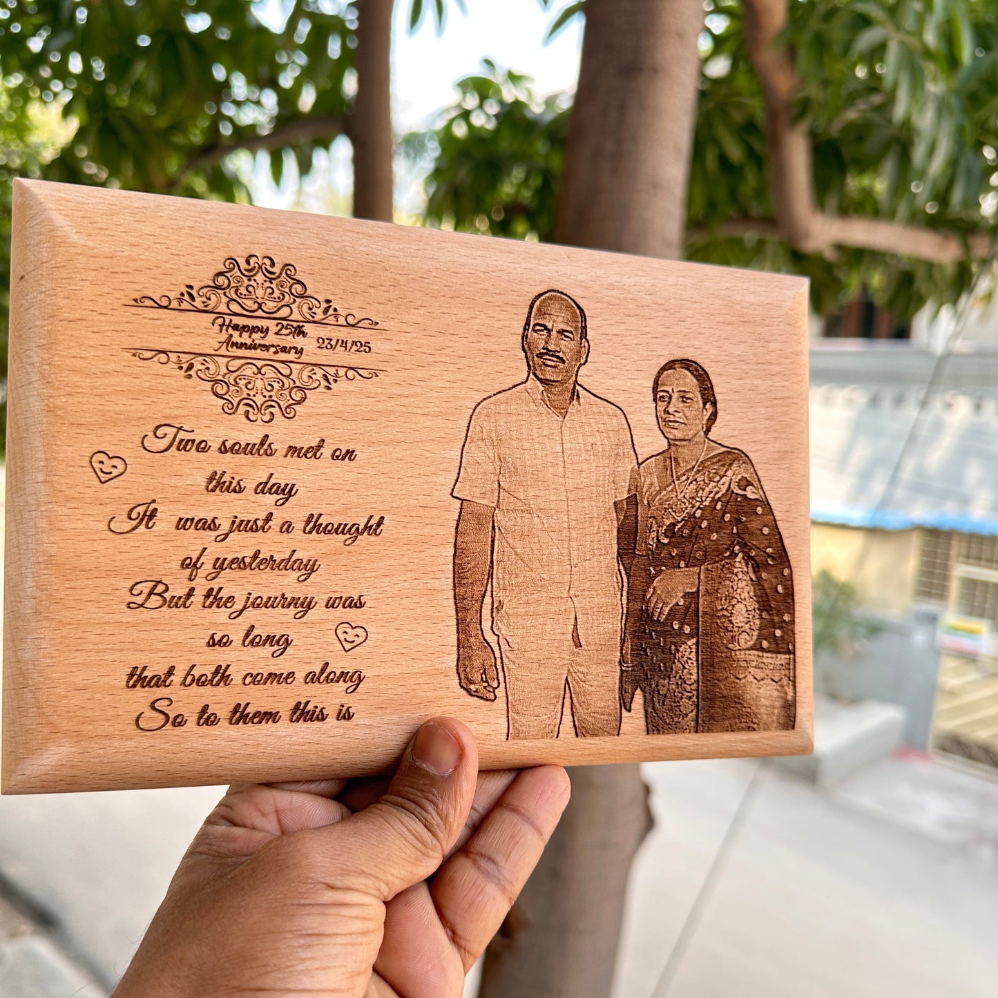 Personalized 25th Wedding Anniversary Wooden Engraved Photo Frame – Silver Jubilee Gift