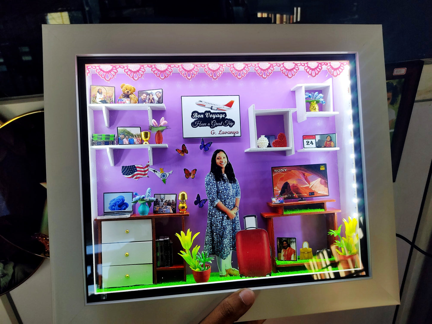 Personalised 3D Miniature Box Photo Frame with LED Lights as Anniversary Gifts (Customizable)