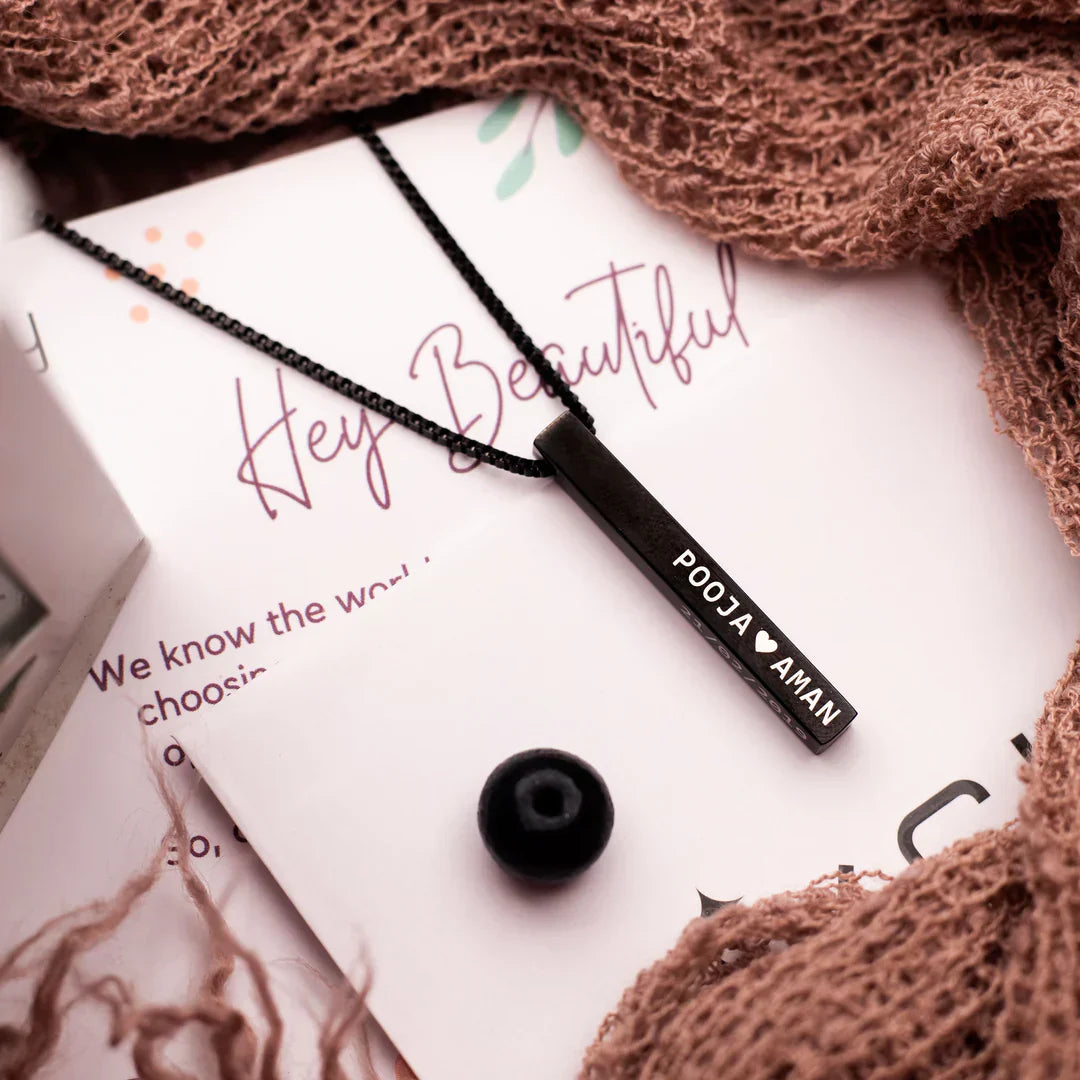 Name in Pendant - Engraved 3D Bar Necklace with 200 Days Warranty