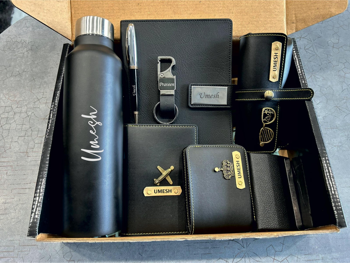 Personalized Men's Executive Gift Set | Custom Wallet, Bottle, Diary & Accessories