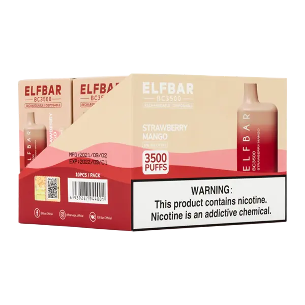 BUY 1 GET 1 FREE Strawberry Mango Elf Bar 3500 | Vape Amazon India EBDESIGN