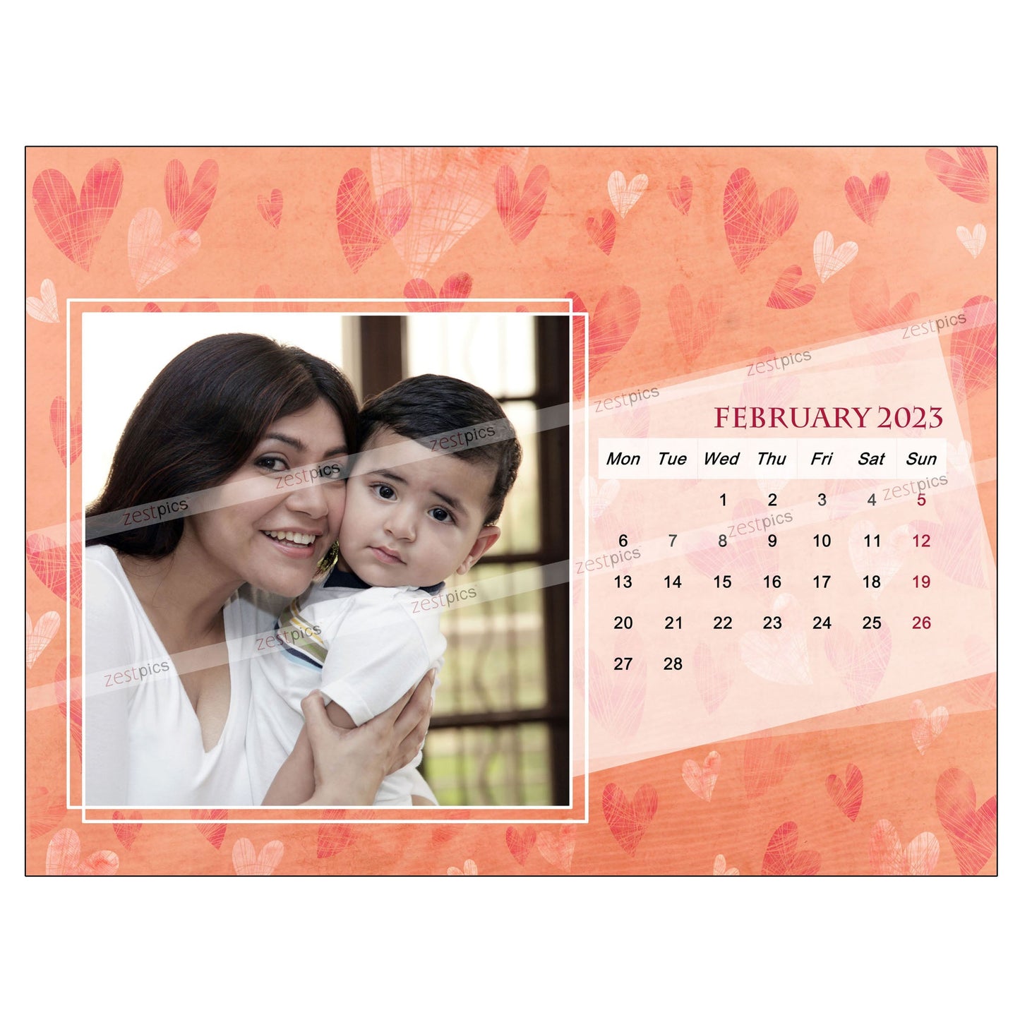 6x8 12 Months Heart Calendar
