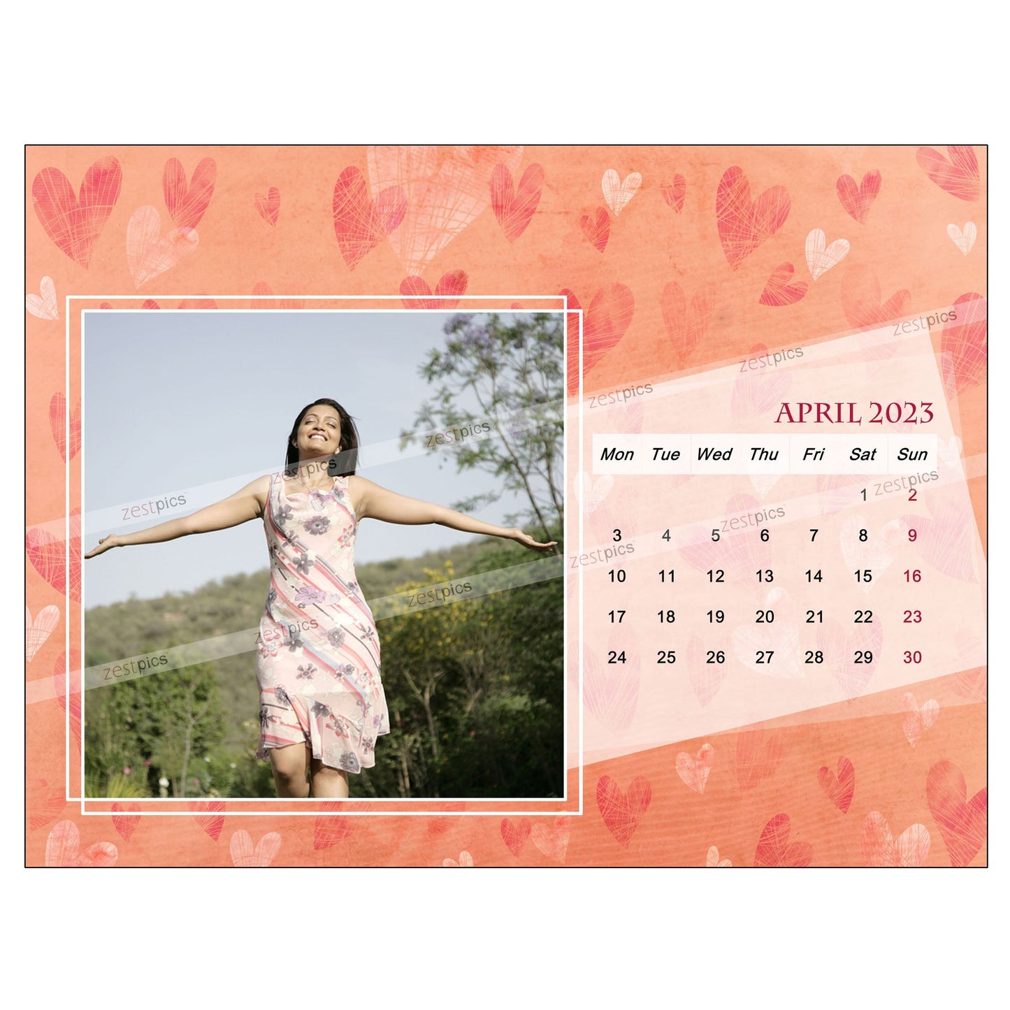 6x8 12 Months Heart Calendar