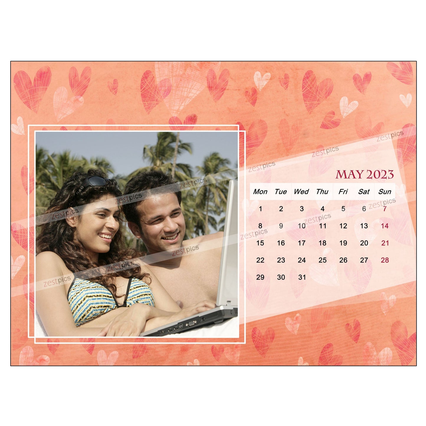 6x8 12 Months Heart Calendar