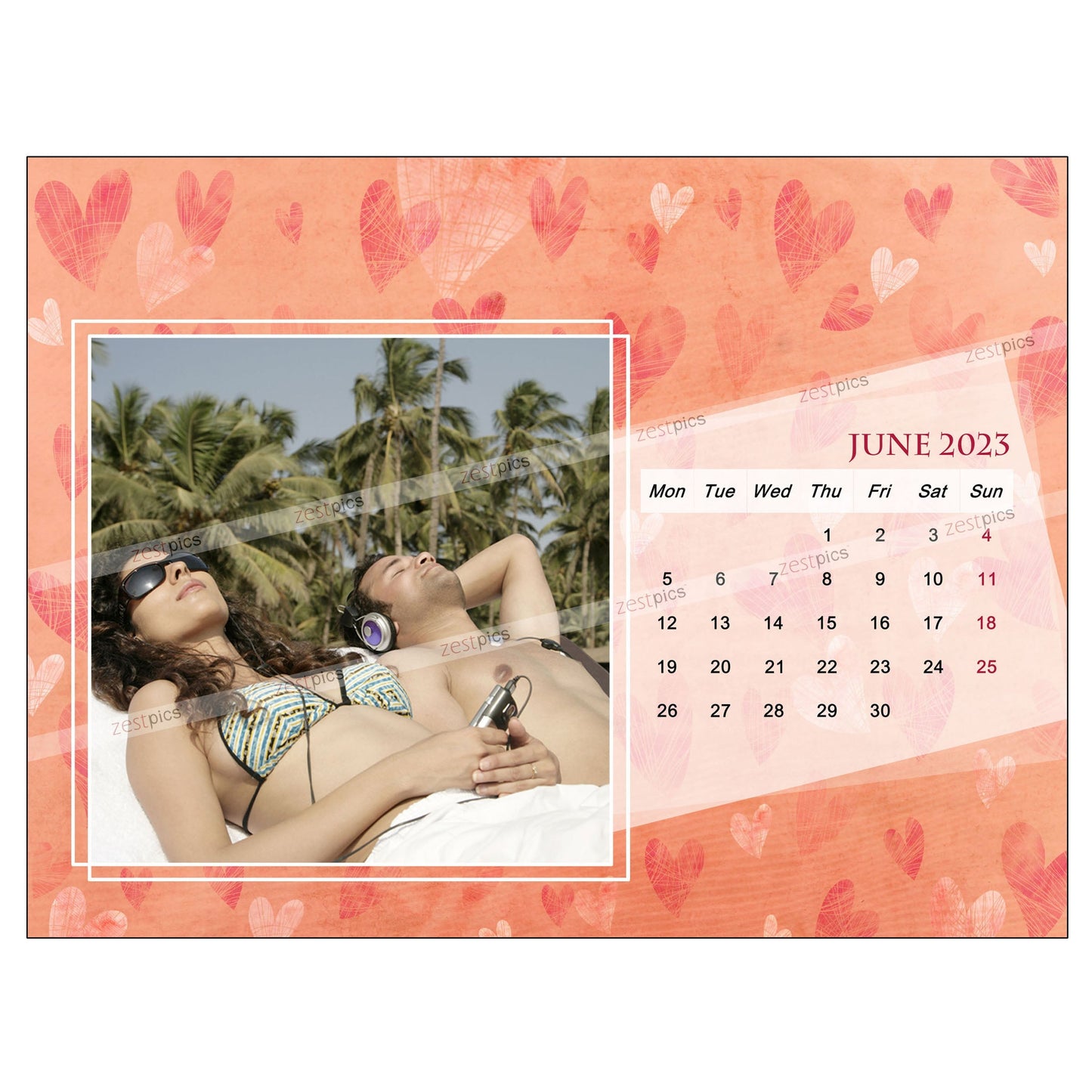 6x8 12 Months Heart Calendar