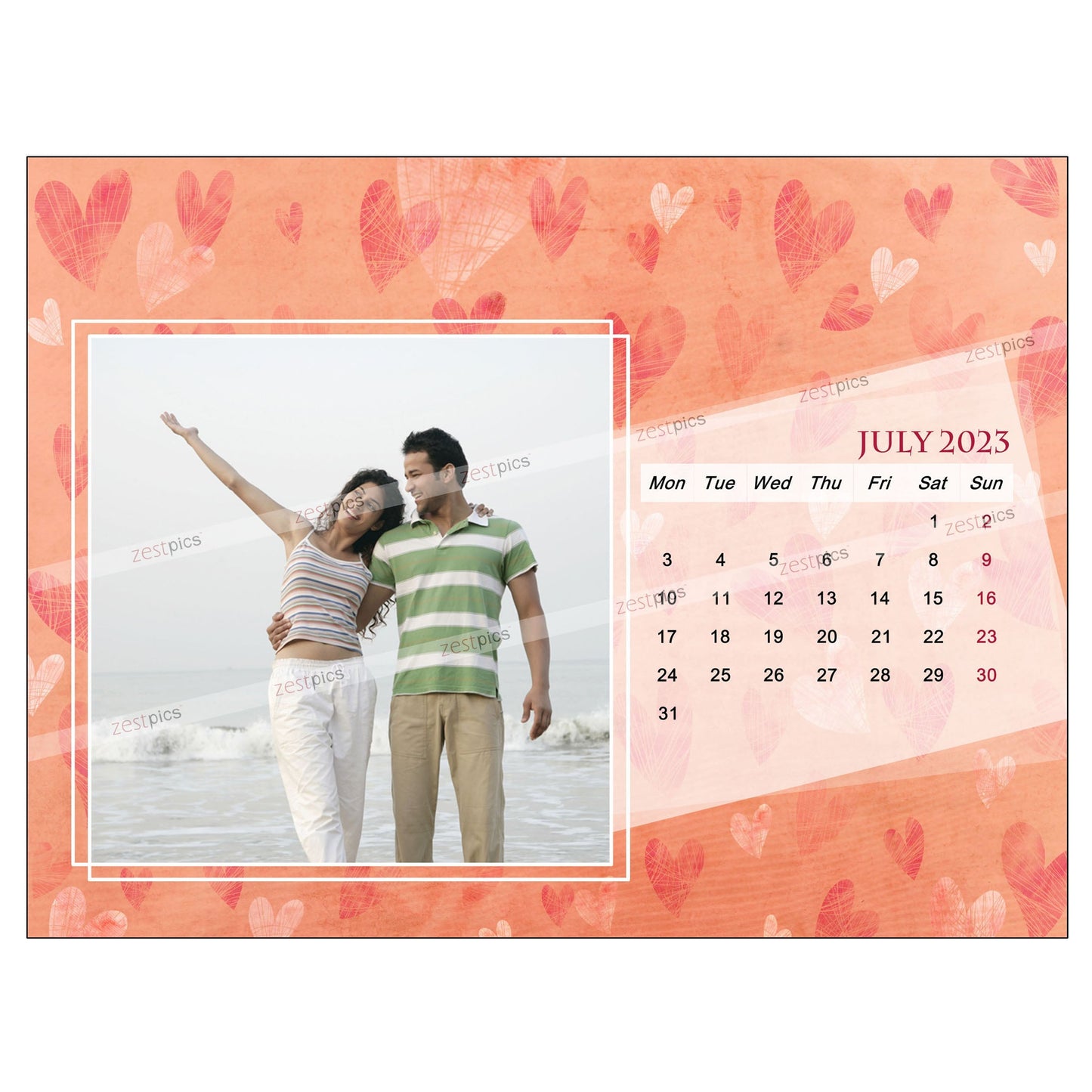 6x8 12 Months Heart Calendar