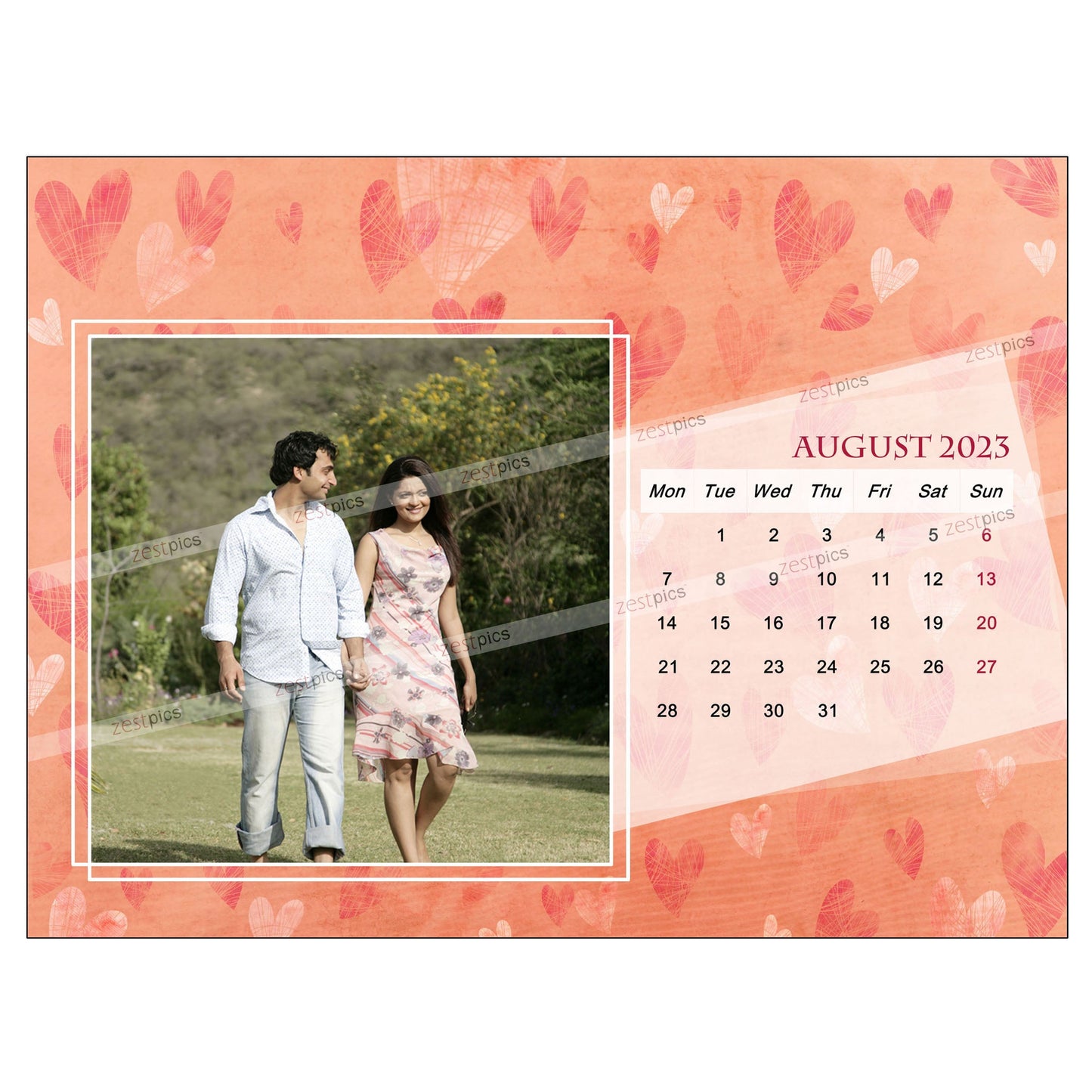 6x8 12 Months Heart Calendar