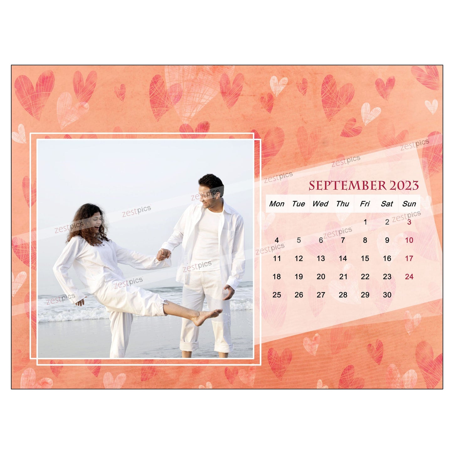 6x8 12 Months Heart Calendar