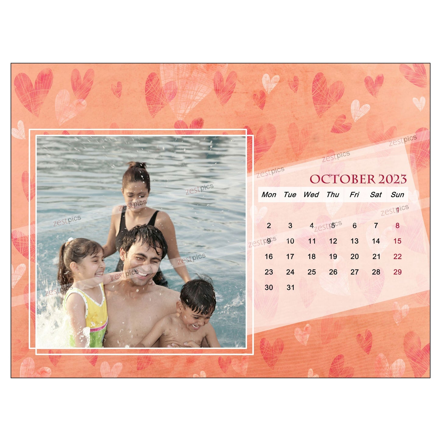 6x8 12 Months Heart Calendar