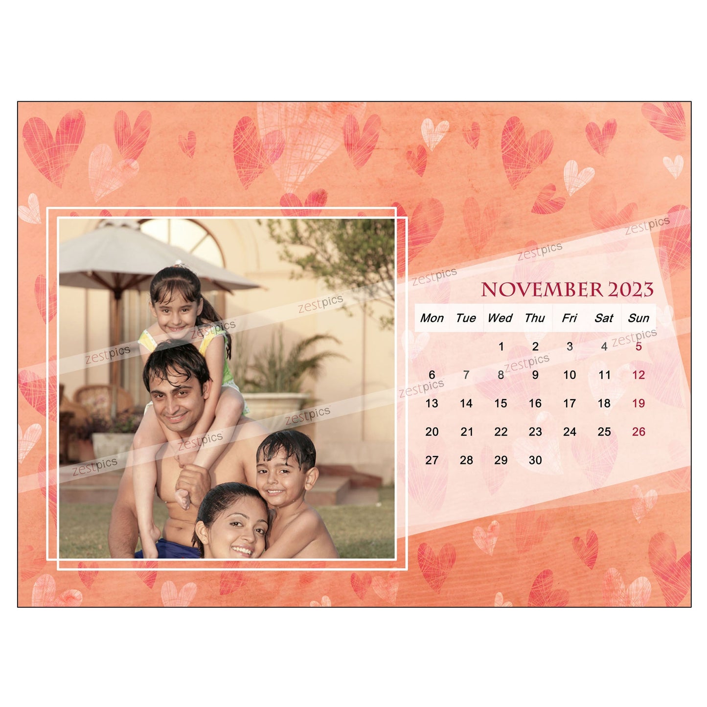 6x8 12 Months Heart Calendar