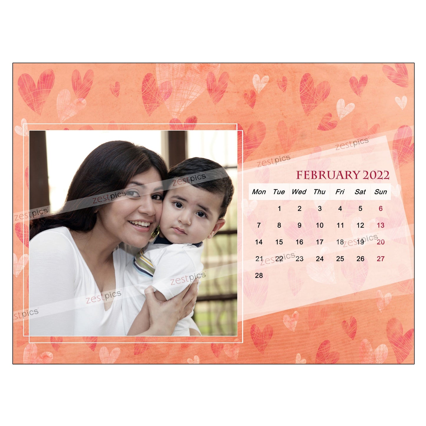 6x8 12 Months Heart Calendar