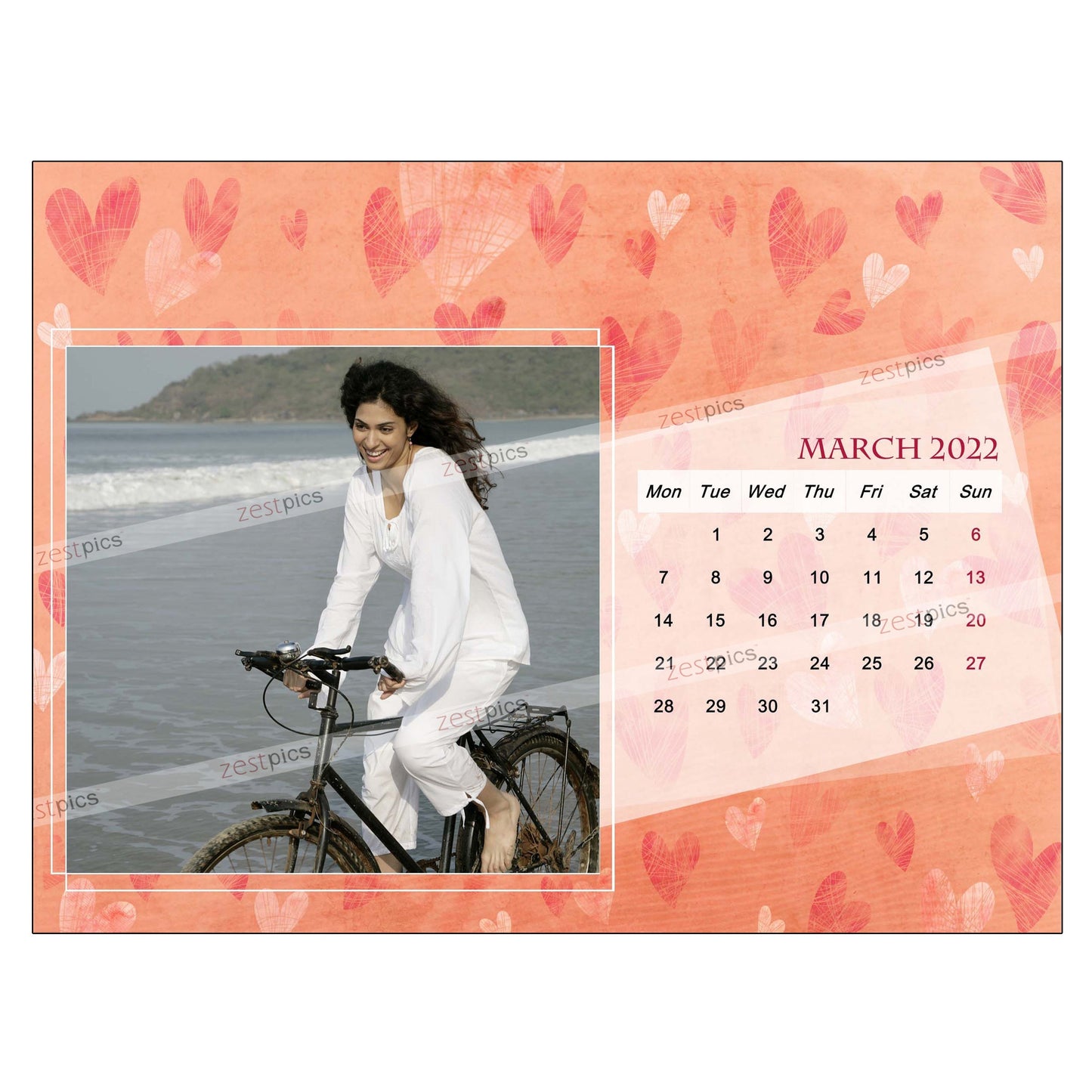 6x8 12 Months Heart Calendar