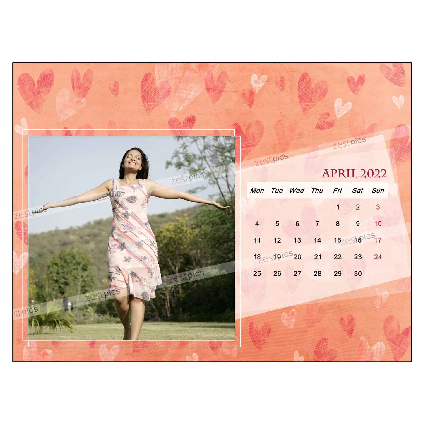 6x8 12 Months Heart Calendar