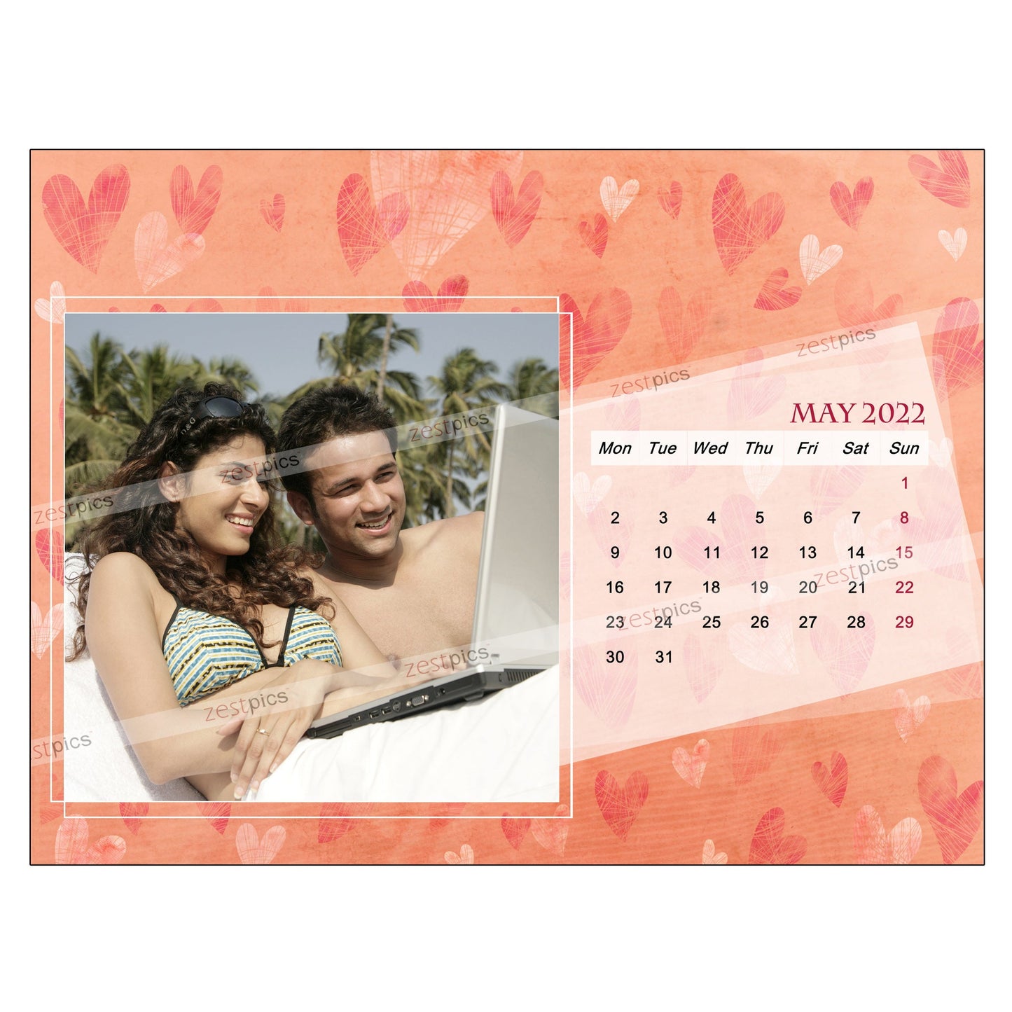 6x8 12 Months Heart Calendar