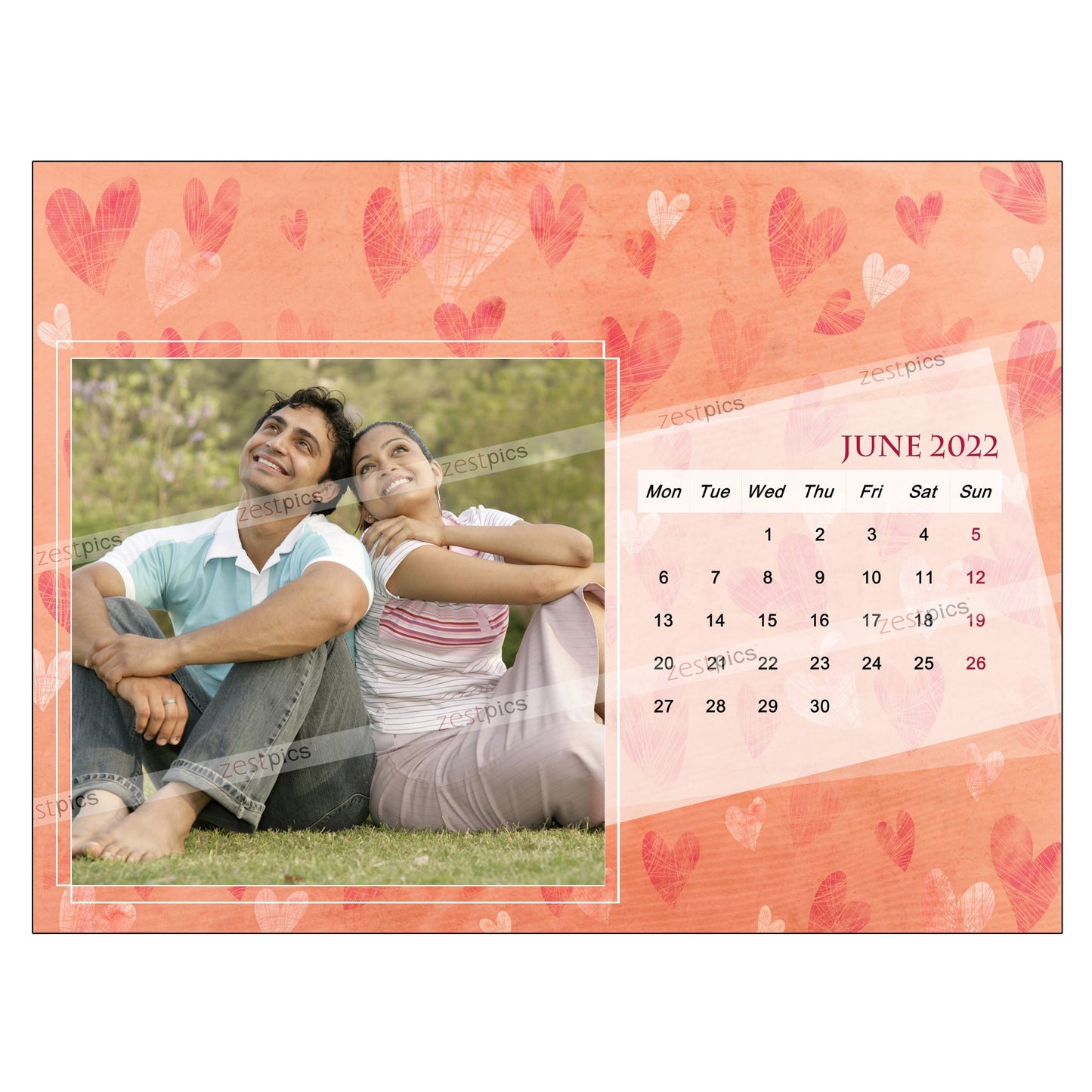 6x8 12 Months Heart Calendar