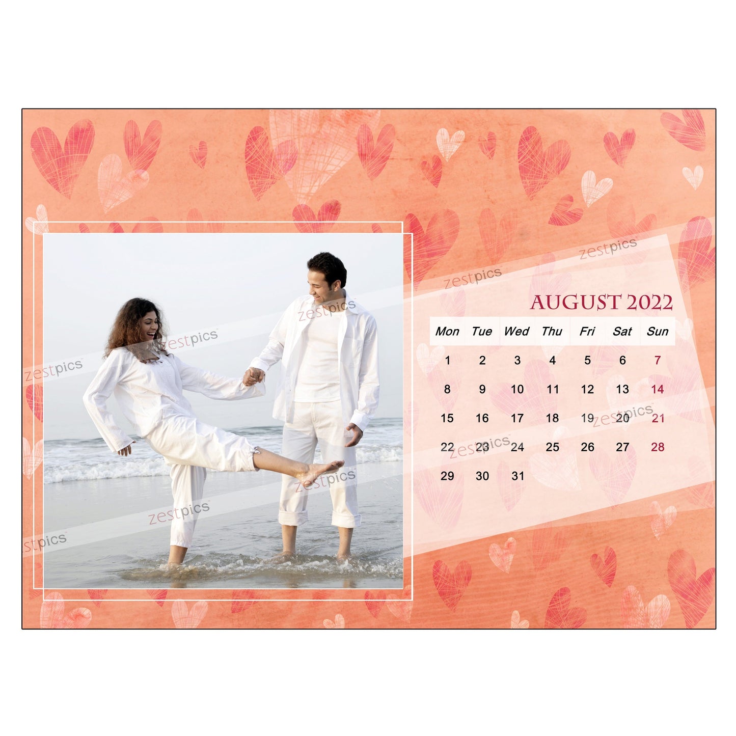 6x8 12 Months Heart Calendar