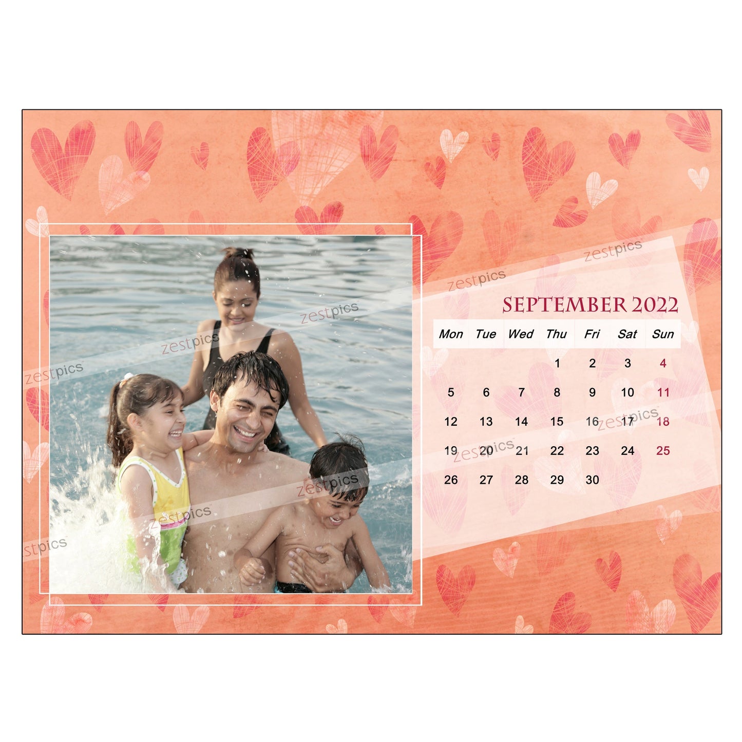 6x8 12 Months Heart Calendar