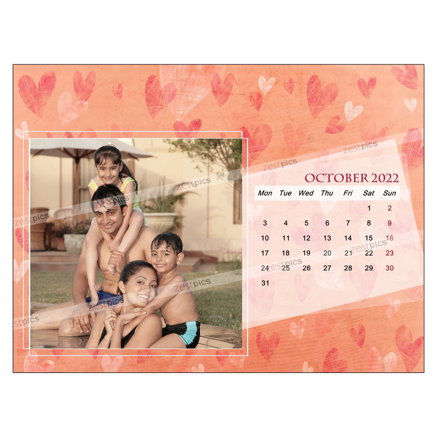 6x8 12 Months Heart Calendar
