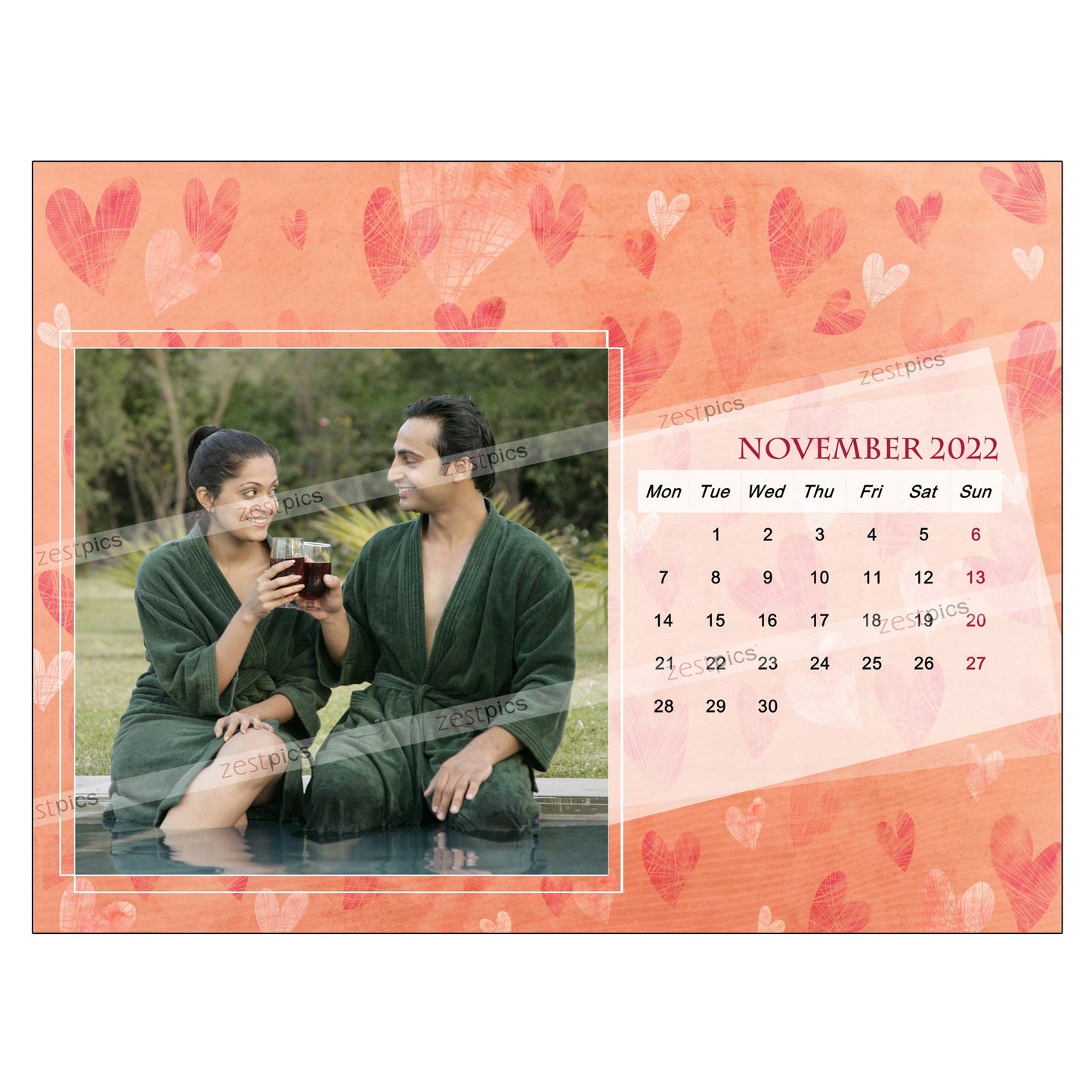 6x8 12 Months Heart Calendar