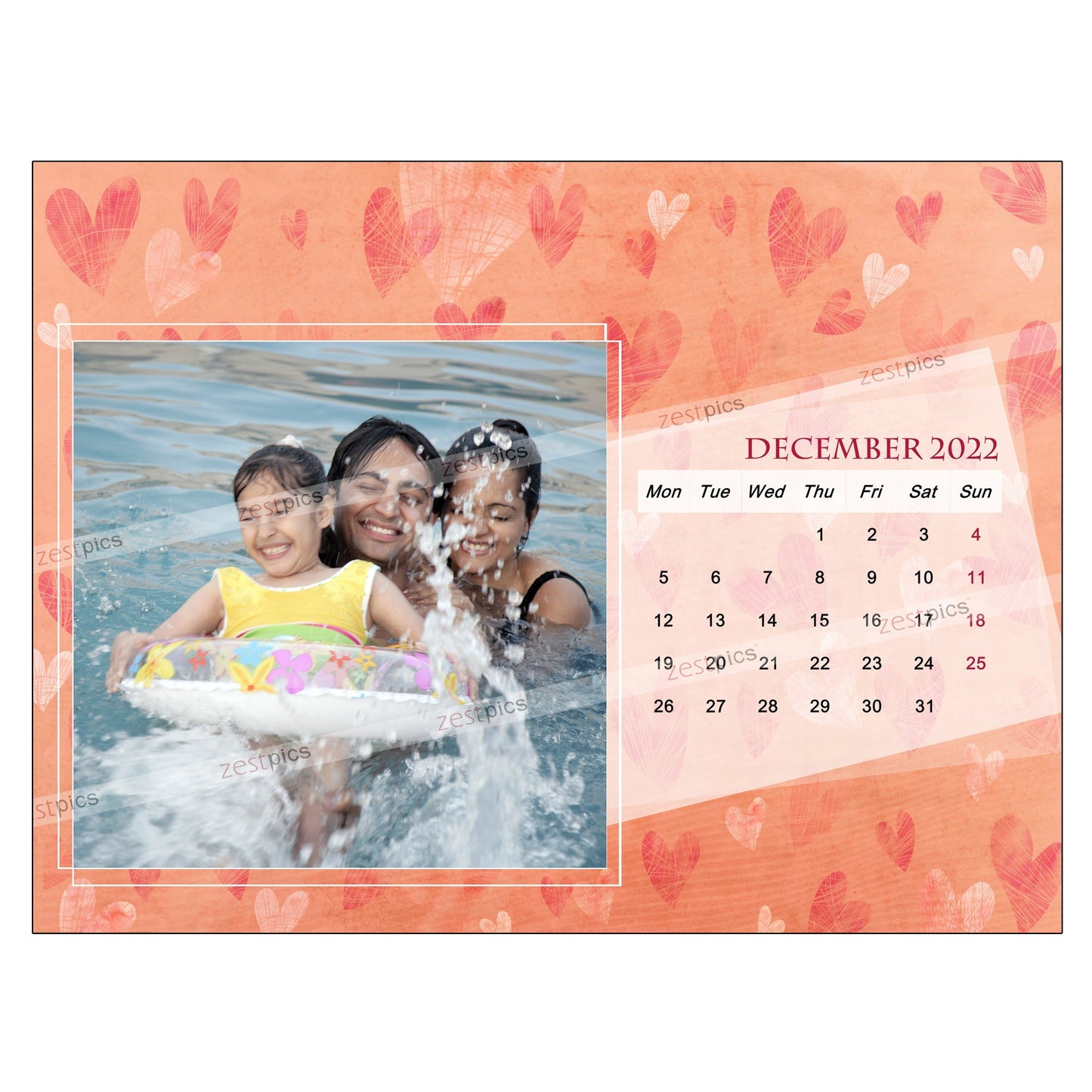 6x8 12 Months Heart Calendar