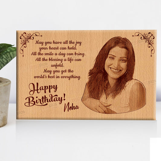 Personalized Engraved Wooden Photo Plaque Gift for Birthday Special