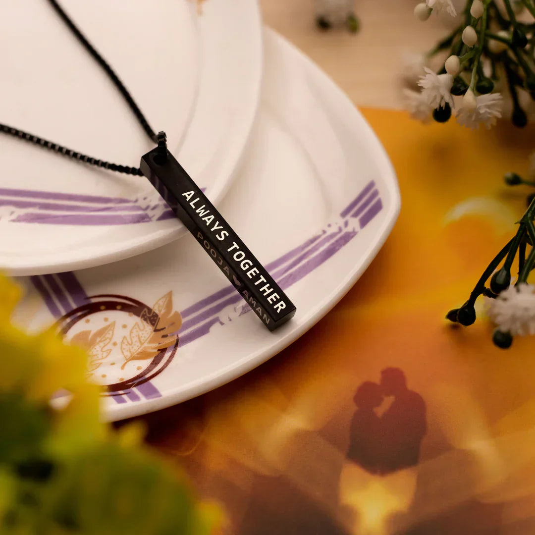 Name in Pendant - Engraved 3D Bar Necklace with 200 Days Warranty