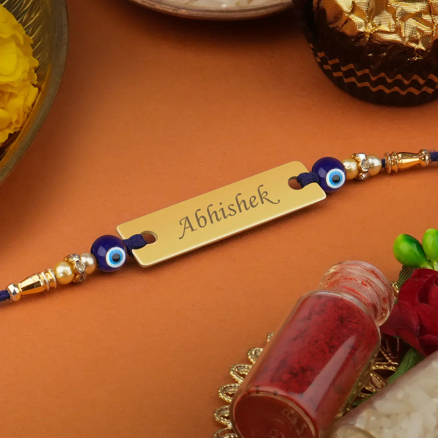 Personalized Evil Eye Rakhi with Name (Protection & Luck) - Zestpics
