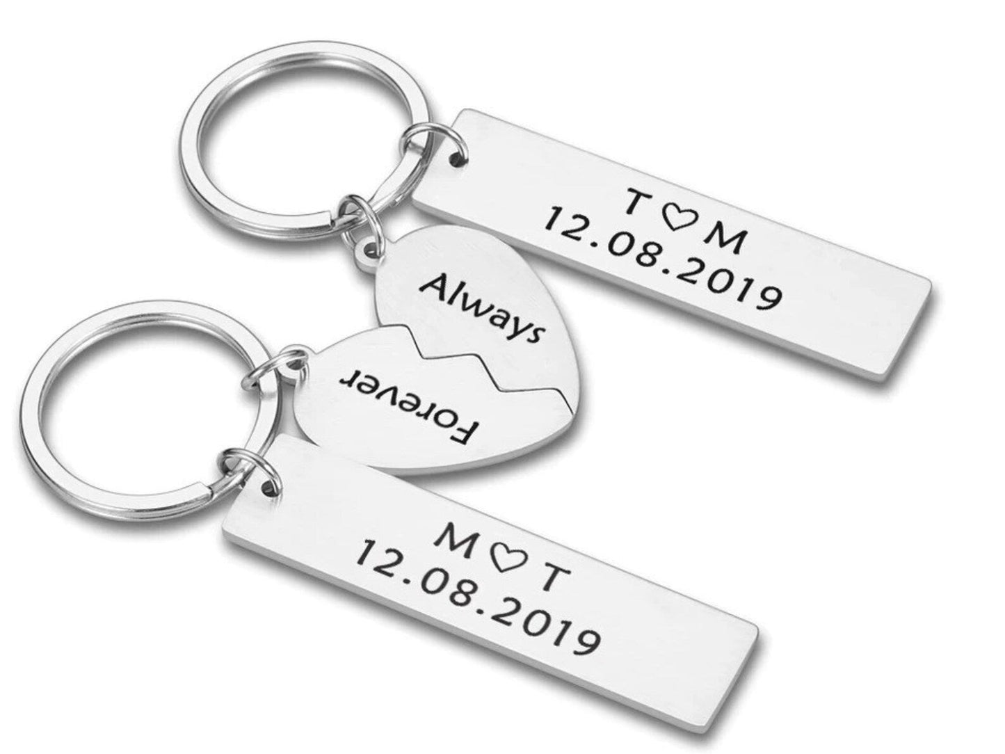Matching Couple Keyring, Personalized 2 Pcs Heart Keychain, Personalized Gift for Girlfriend Boyfriend Husband Wife, Anniversary Gift