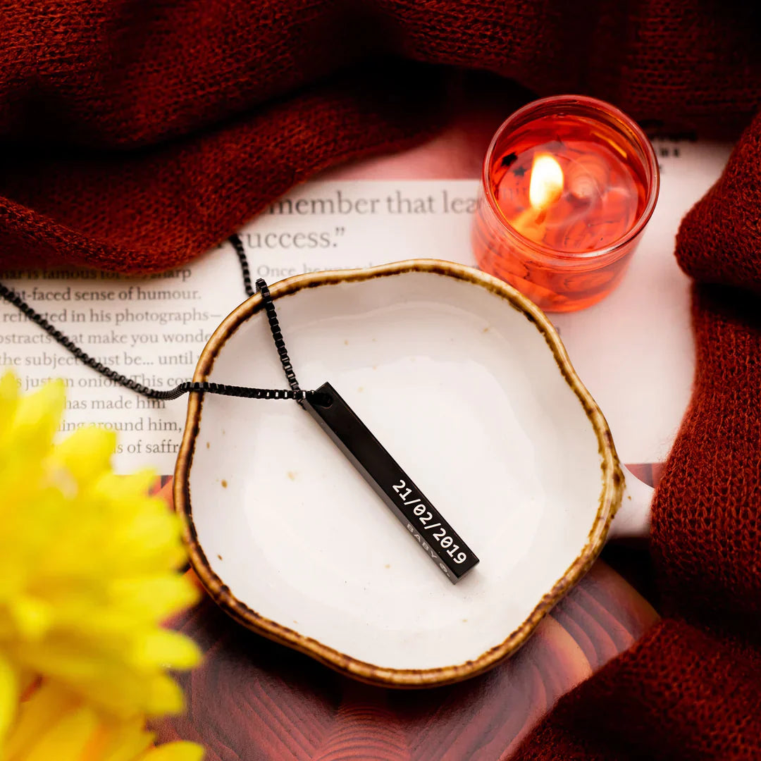 Name in Pendant - Engraved 3D Bar Necklace with 200 Days Warranty