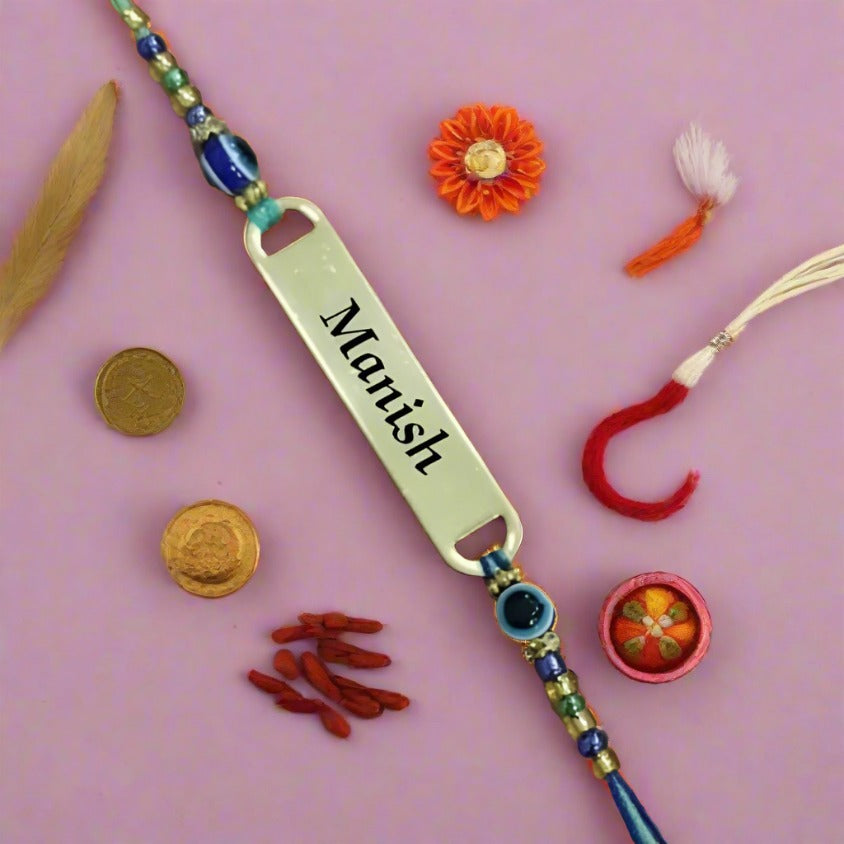 Personalized Evil Eye Rakhi with Name (Protection & Luck) - Zestpics