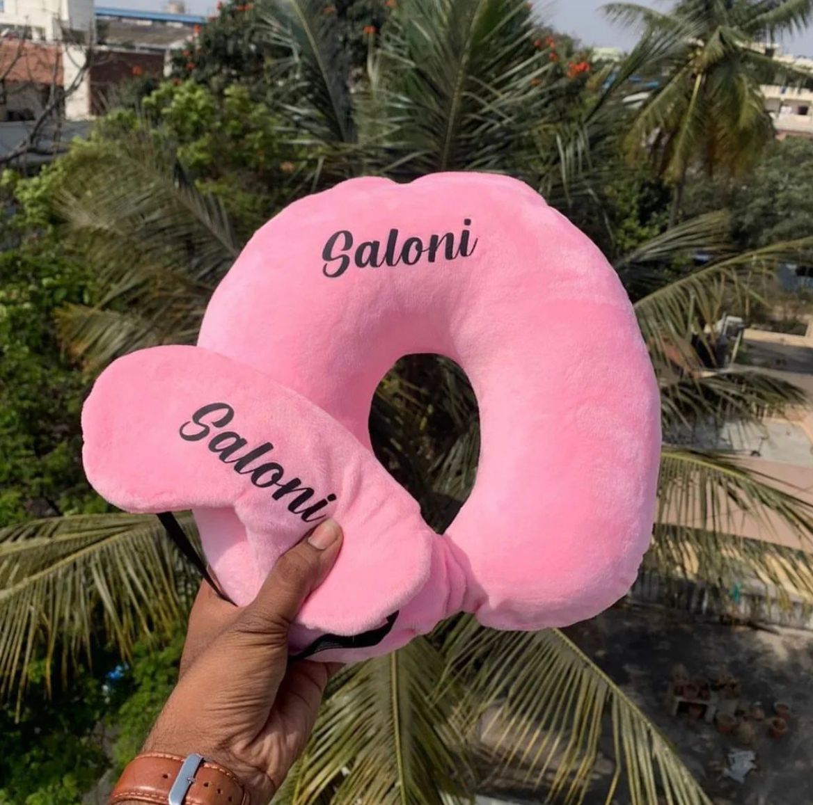 Customised Travel Pillow and Eye Mask