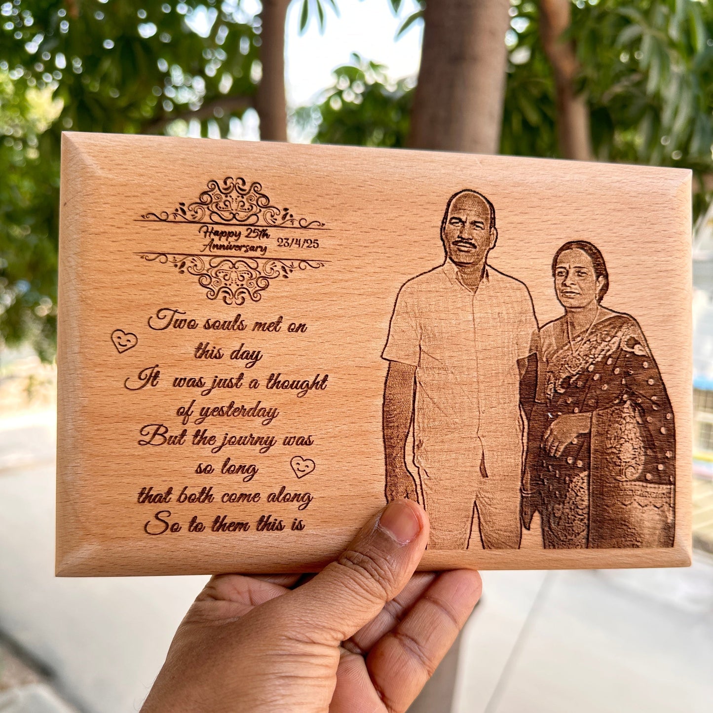 Personalized 25th Wedding Anniversary Wooden Engraved Photo Frame – Silver Jubilee Gift