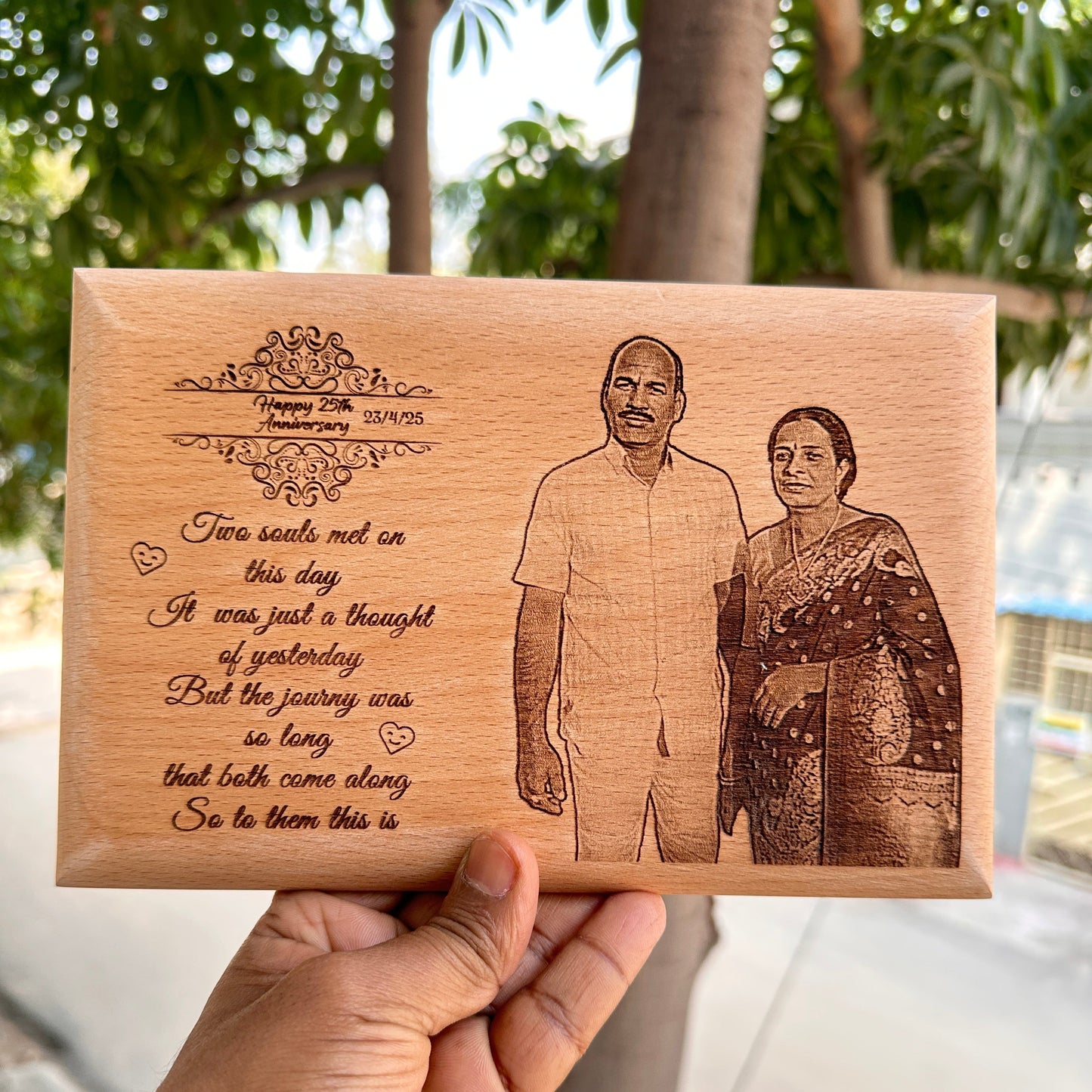 Personalized 25th Wedding Anniversary Wooden Engraved Photo Frame – Silver Jubilee Gift