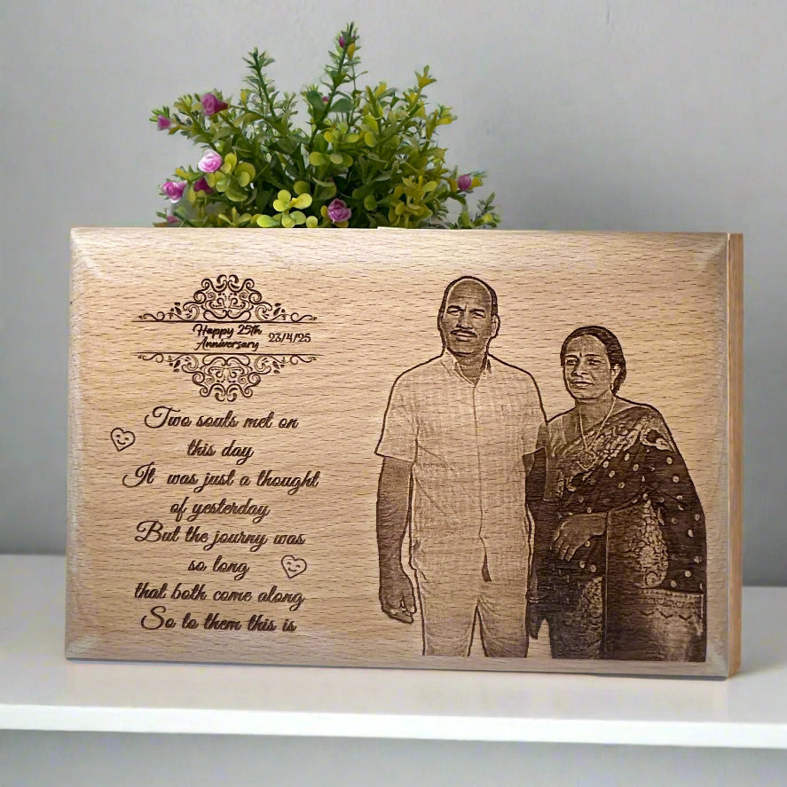 Personalized 25th Wedding Anniversary Wooden Engraved Photo Frame – Silver Jubilee Gift