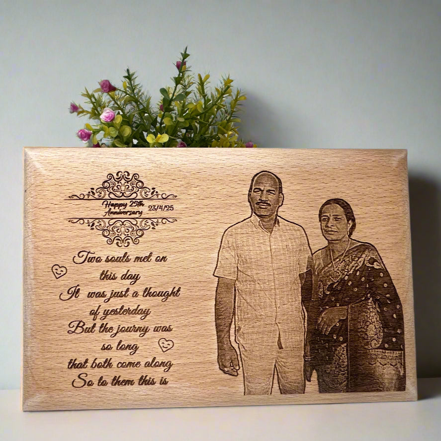 Personalized 25th Wedding Anniversary Wooden Engraved Photo Frame – Silver Jubilee Gift