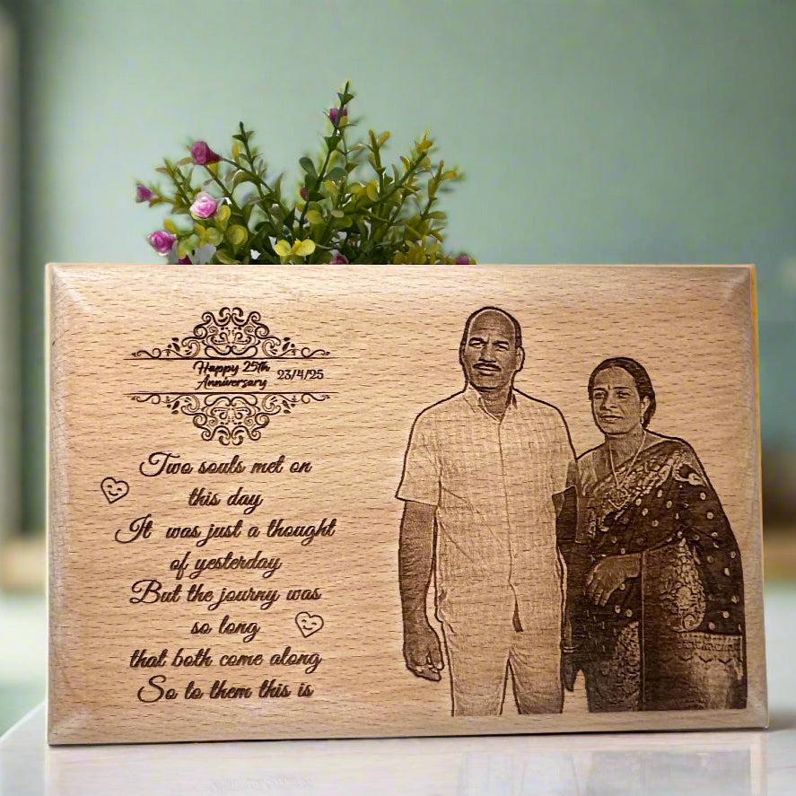 Personalized 25th Wedding Anniversary Wooden Engraved Photo Frame – Silver Jubilee Gift
