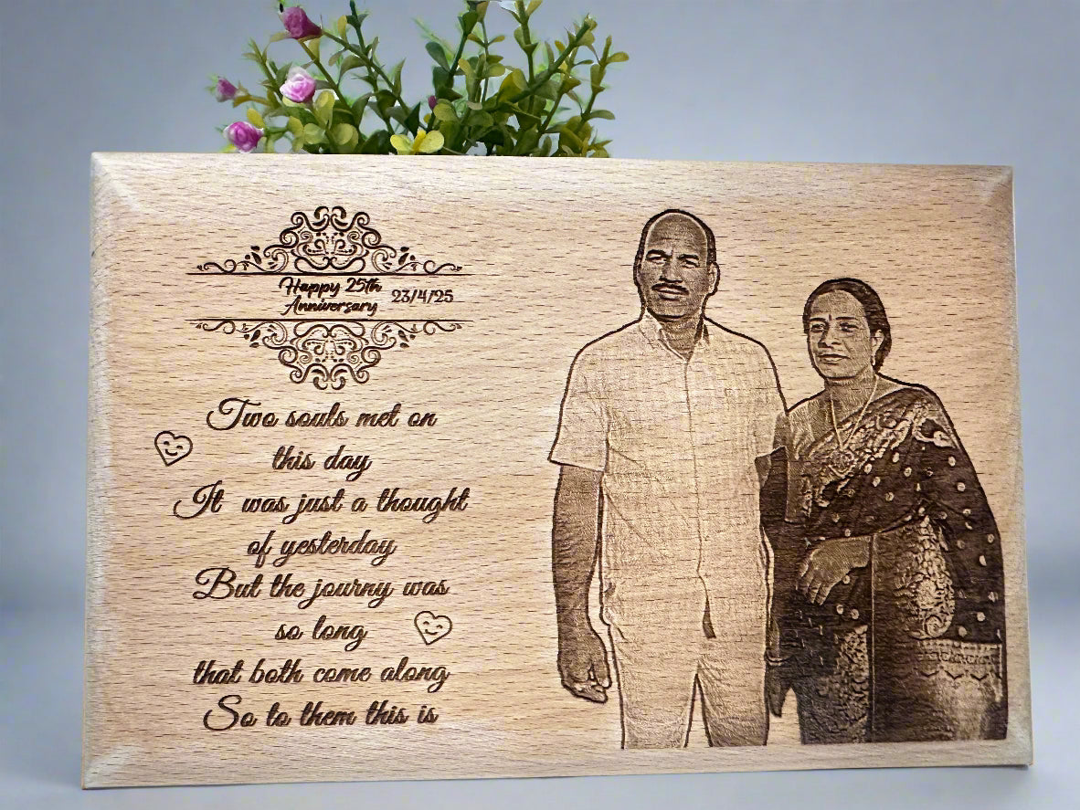 Personalized 25th Wedding Anniversary Wooden Engraved Photo Frame – Silver Jubilee Gift