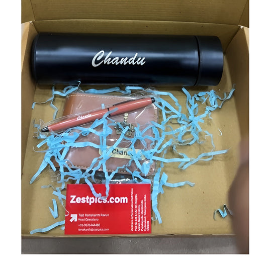 Personalized Gift Set for Him – Name Engraved Wallet, Bottle & Pen