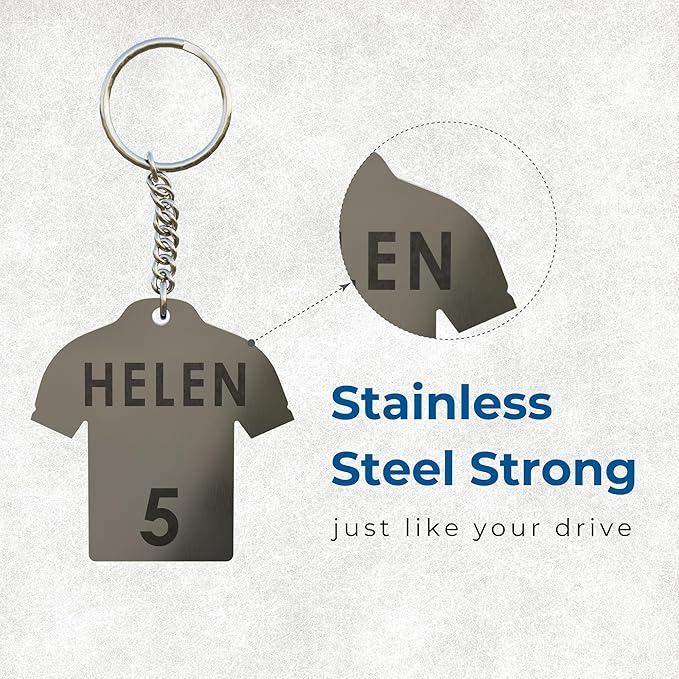 Personalized Jersey T-Shirt Steel Keychain – Custom Name & Number | IPL Keychains