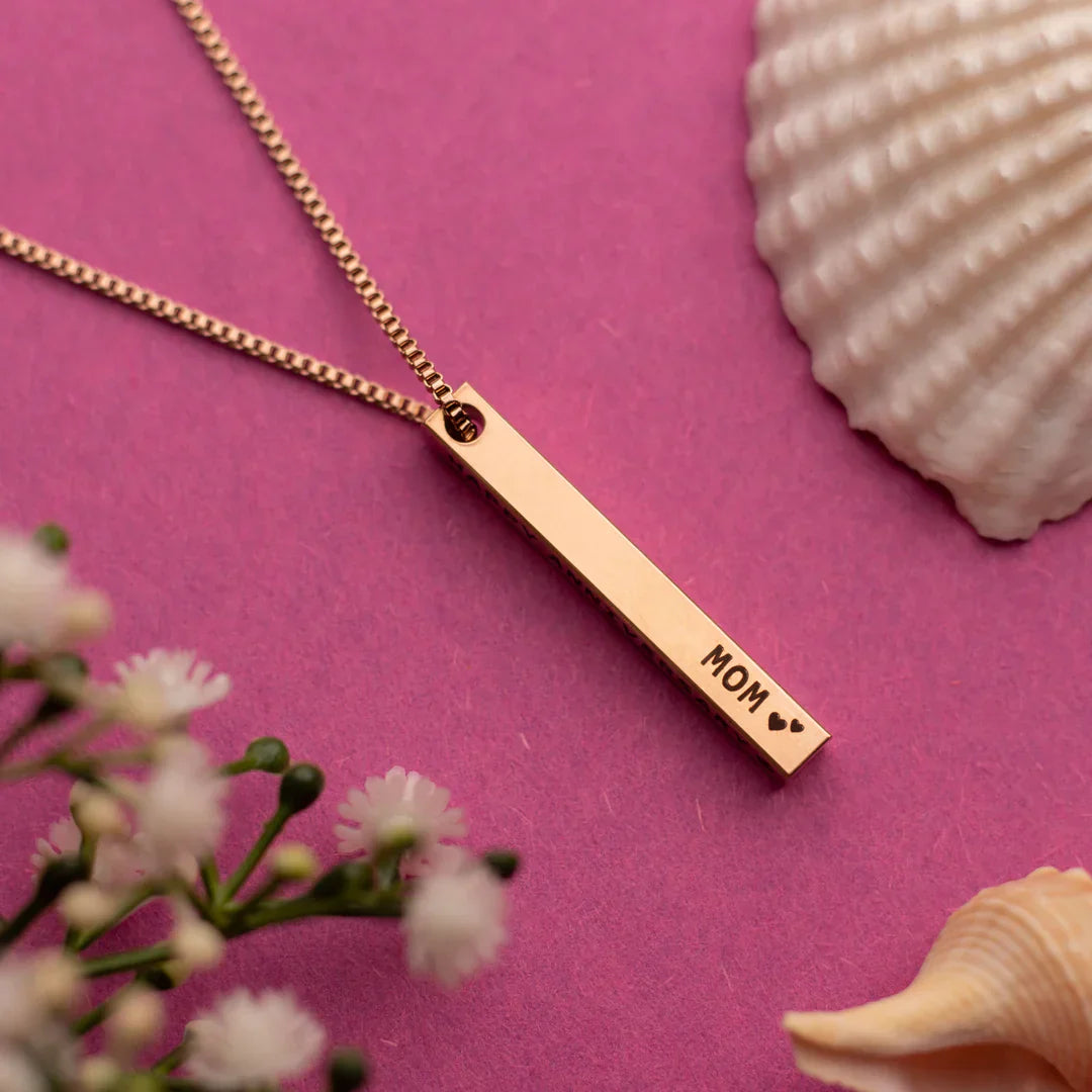 Personalized Name Bar Necklace - Gold-Plated Metal Bar Pendant for Women