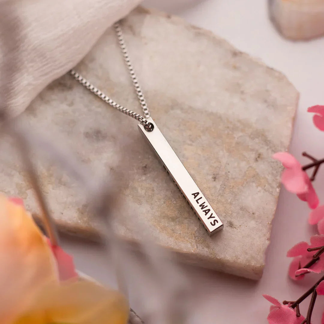 Premium Customised Cuboid Bar Name Necklace - Silver