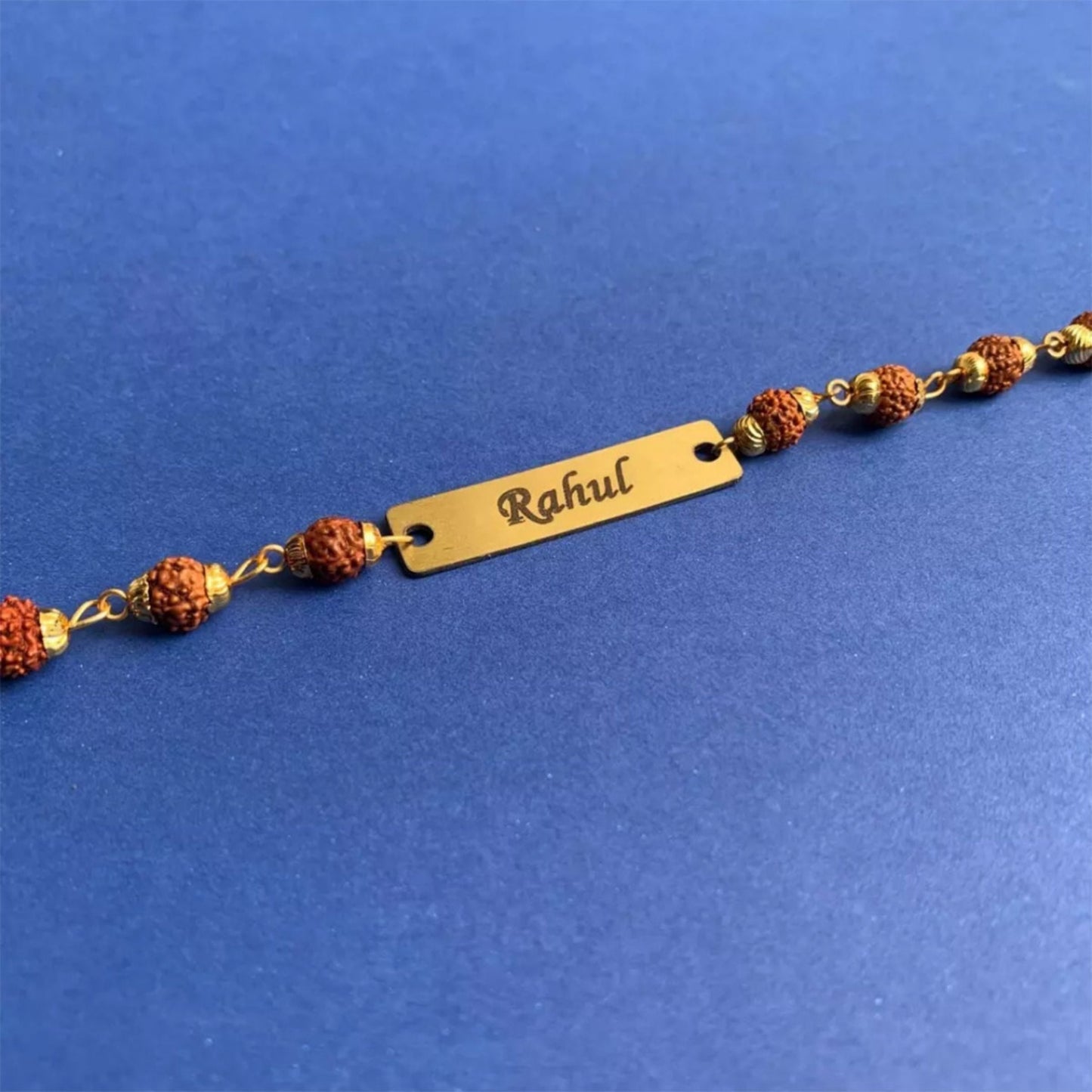 Metal Premium Rudraskha Rakhi with Name 2025 | Raksha Bandhan