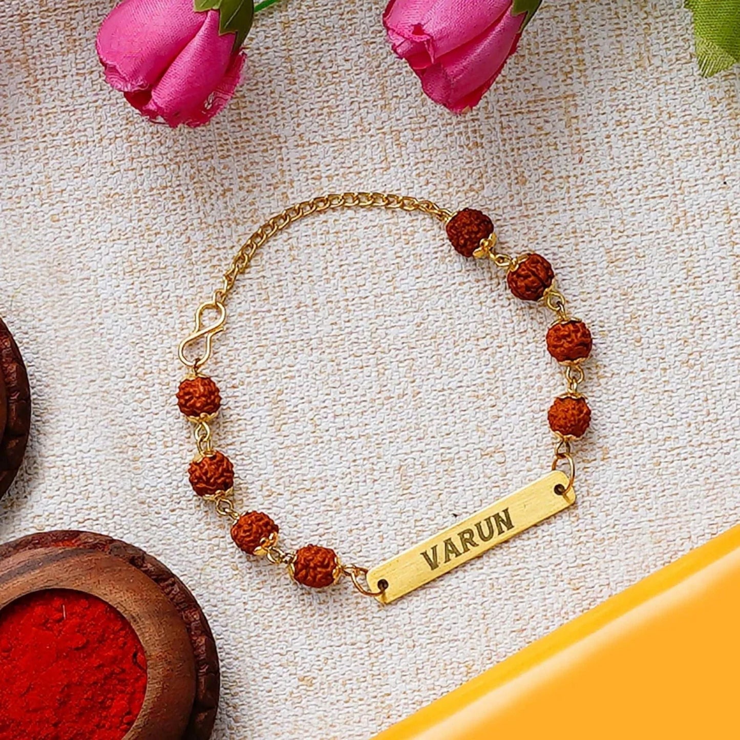 Metal Premium Rudraskha Rakhi with Name 2025 | Raksha Bandhan