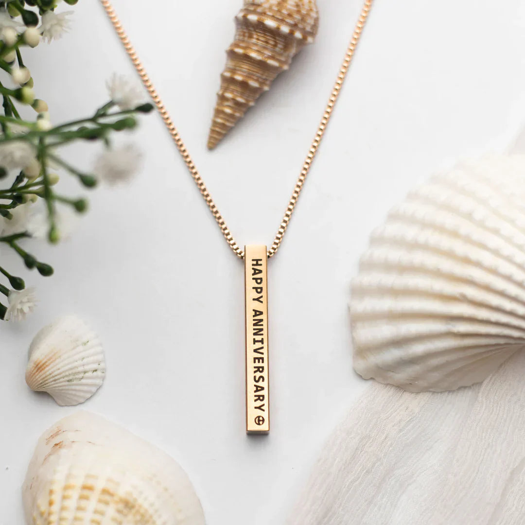 Personalized Name Bar Necklace - Gold-Plated Metal Bar Pendant for Women