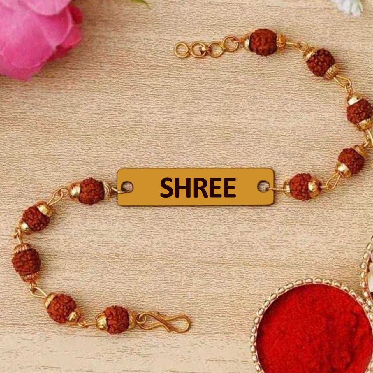 Metal Premium Rudraskha Rakhi with Name 2025 | Raksha Bandhan