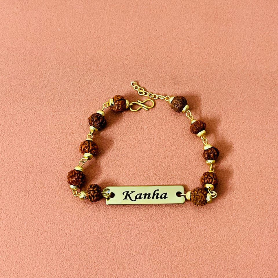 Metal Premium Rudraskha Rakhi with Name 2025 | Raksha Bandhan