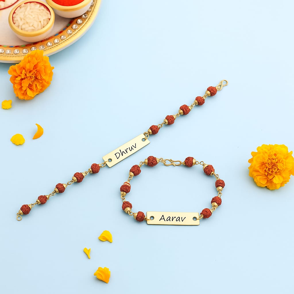 Metal Premium Rudraskha Rakhi with Name 2025 | Raksha Bandhan