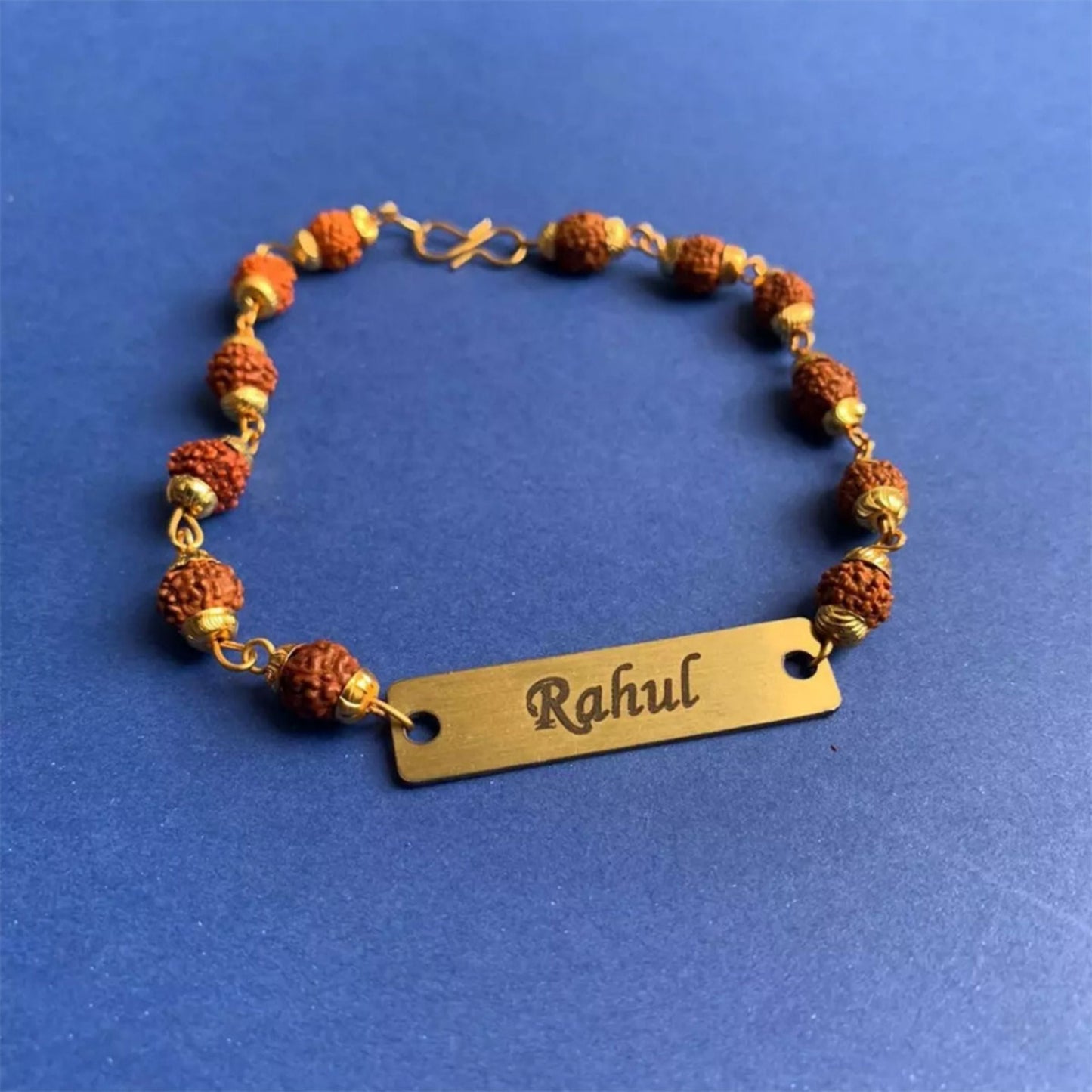 Metal Premium Rudraskha Rakhi with Name 2025 | Raksha Bandhan