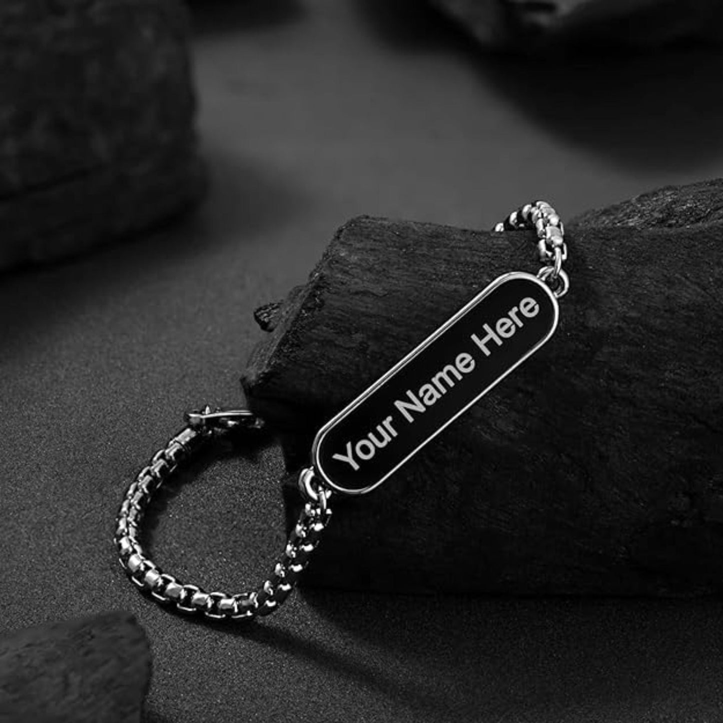 Custom Name Engraved Bracelet Chain for Men & Women – Available in Gold, Silver, Rose Gold & Black