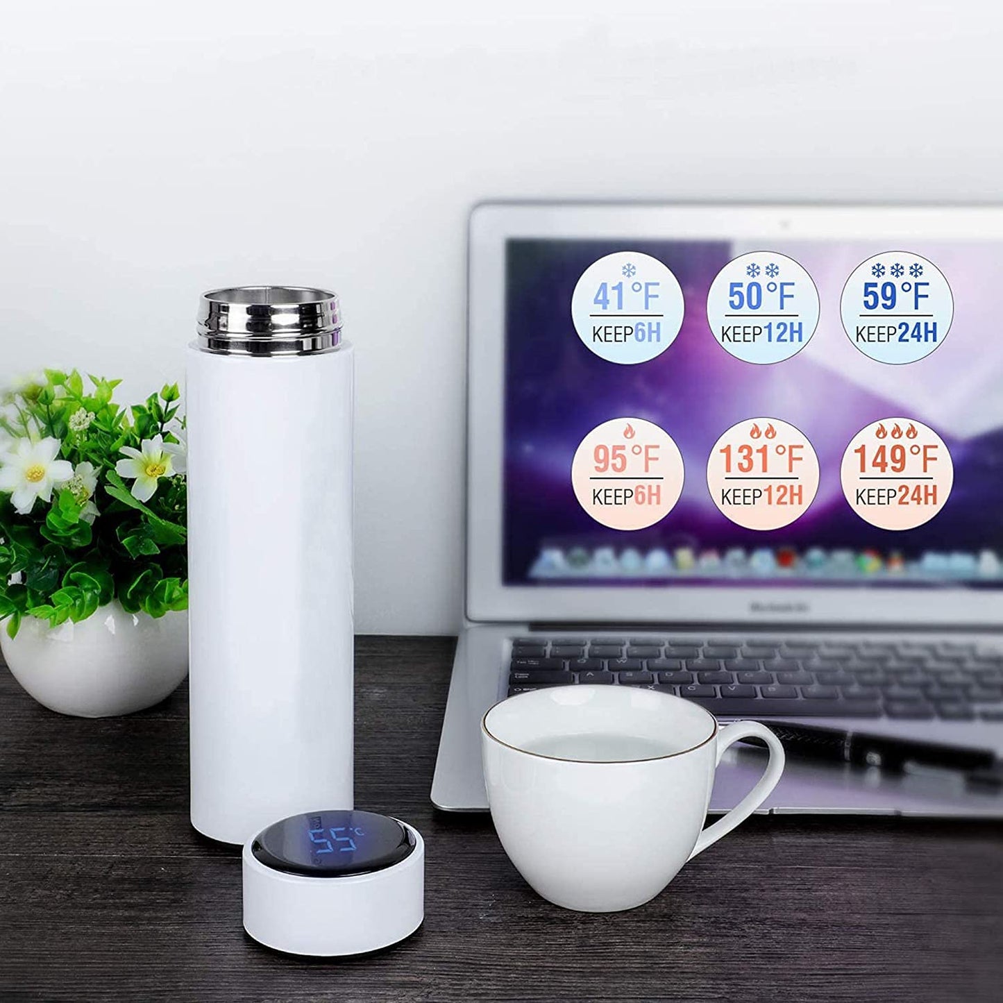 Smart Water Bottle - White | Temperature Bottle